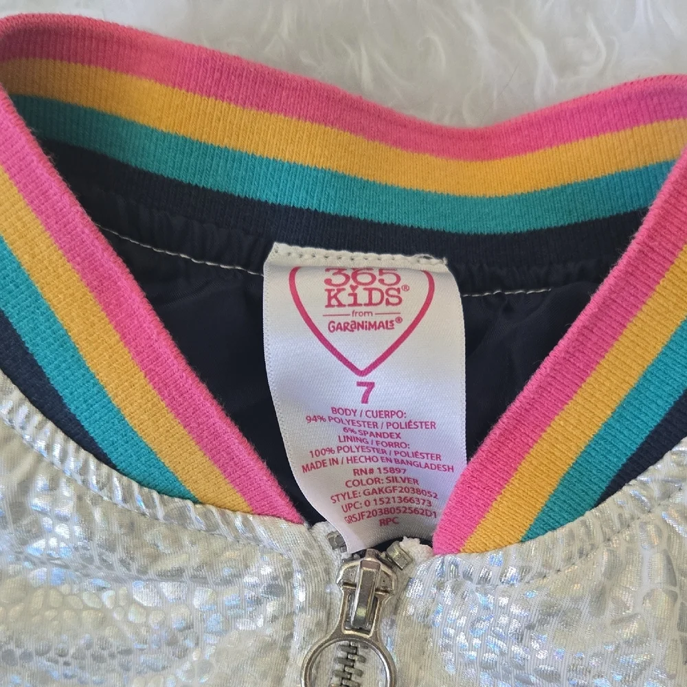 365 Kids Silver Bomber Jacket –‎ Size 7 Perfect for PRIDE, dress-up, or Watever